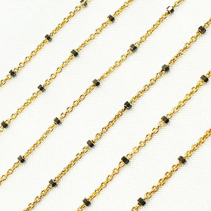 Gold Plated 925 Sterling Silver Satellite Black Rhodium Cube Chain