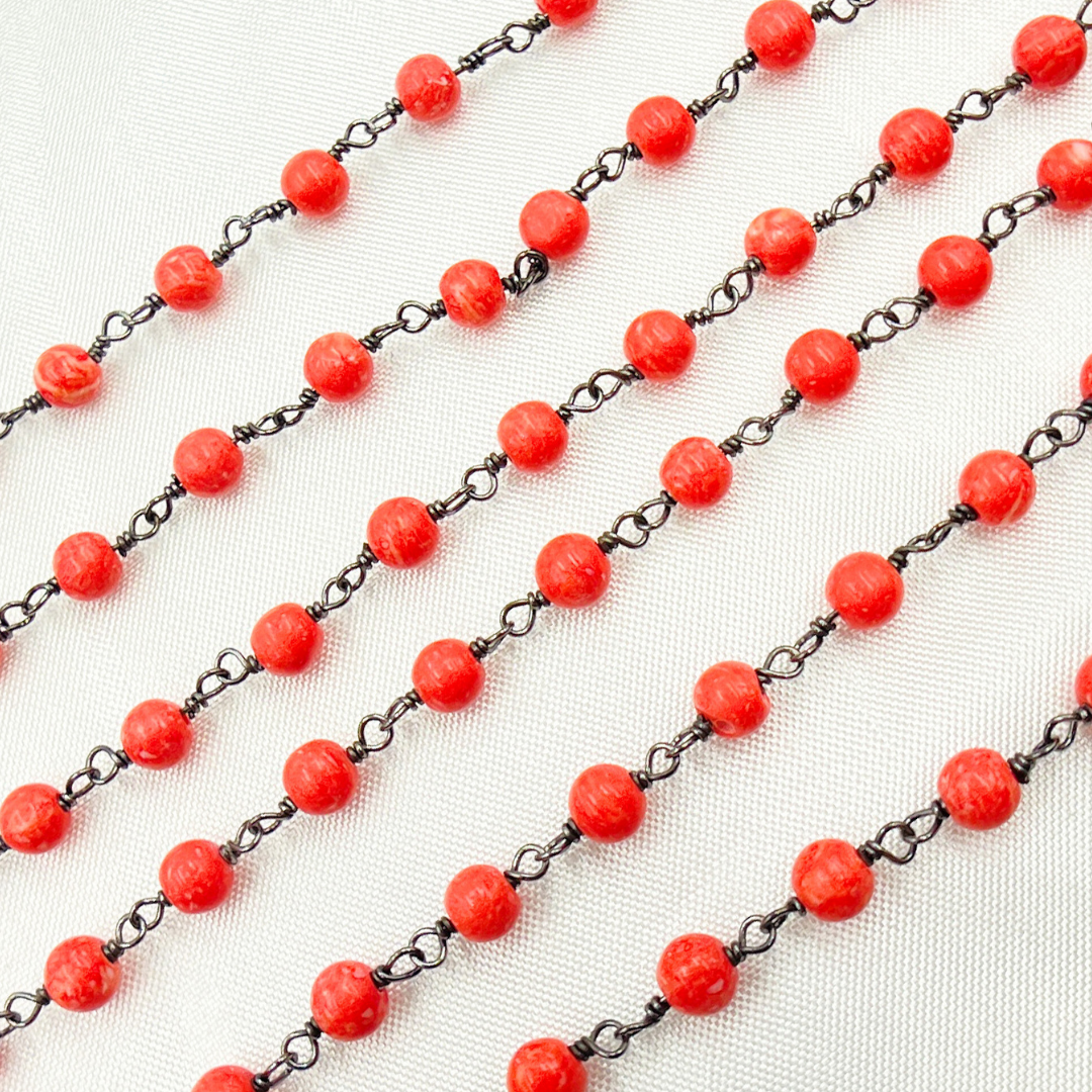 Red Coral Wire Wrap Chain. COR7