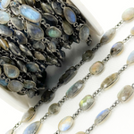 Load image into Gallery viewer, Labradorite Mix Shape Bezel Oxidized Wire Chain. LAB15
