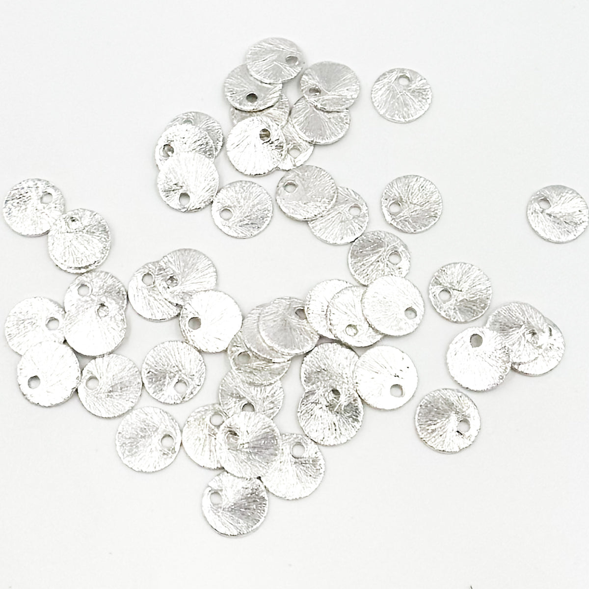 6MM White Sterling Silver Brushed Round Flat Disc Charm with a Single Hole