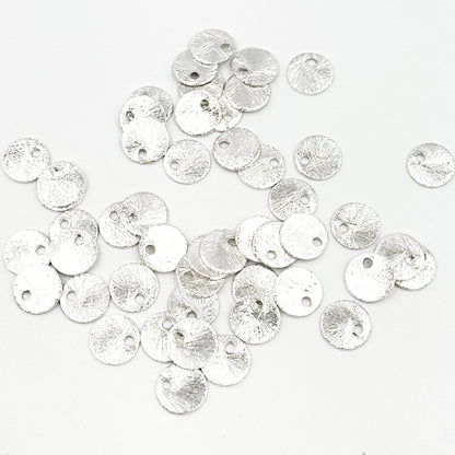 6MM White Sterling Silver Brushed Round Flat Disc Charm with a Single Hole