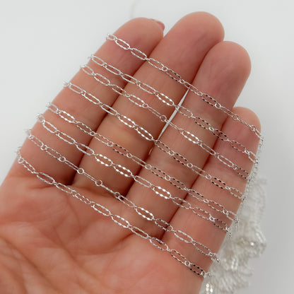 161TDSS. 925 Sterling Silver Smooth Long and Short Dapped Link Chain