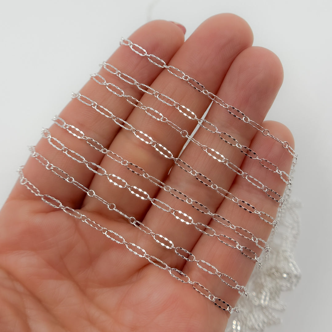 161TDSS. 925 Sterling Silver Smooth Long and Short Dapped Link Chain