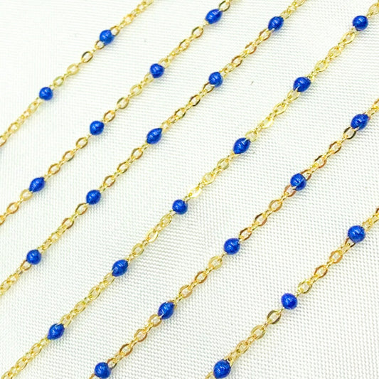 Gold Plated Sterling Silver Enamel Blue Color Cable Chain