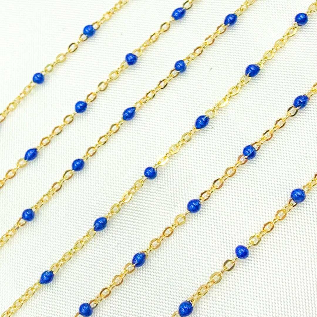Gold Plated Sterling Silver Enamel Blue Color Cable Chain