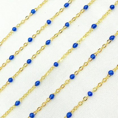 Gold Plated Sterling Silver Enamel Blue Color Cable Chain