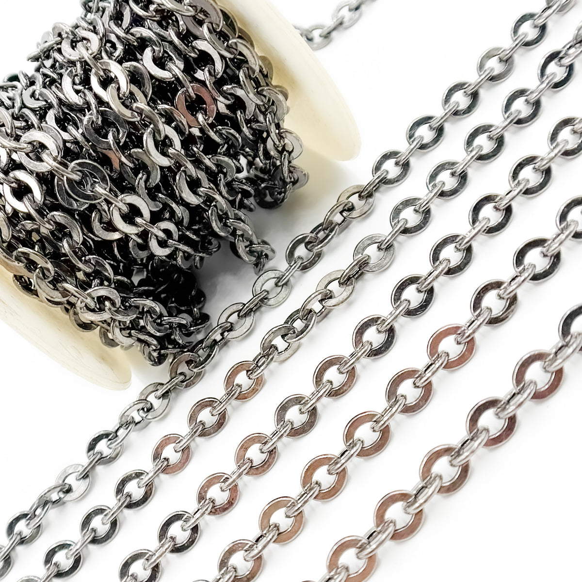 Black Rhodium Sterling Silver Round Link Chain