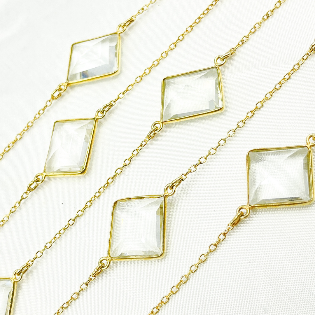 Crystal Rectangle Shape Bezel Gold Plated Wire Chain.