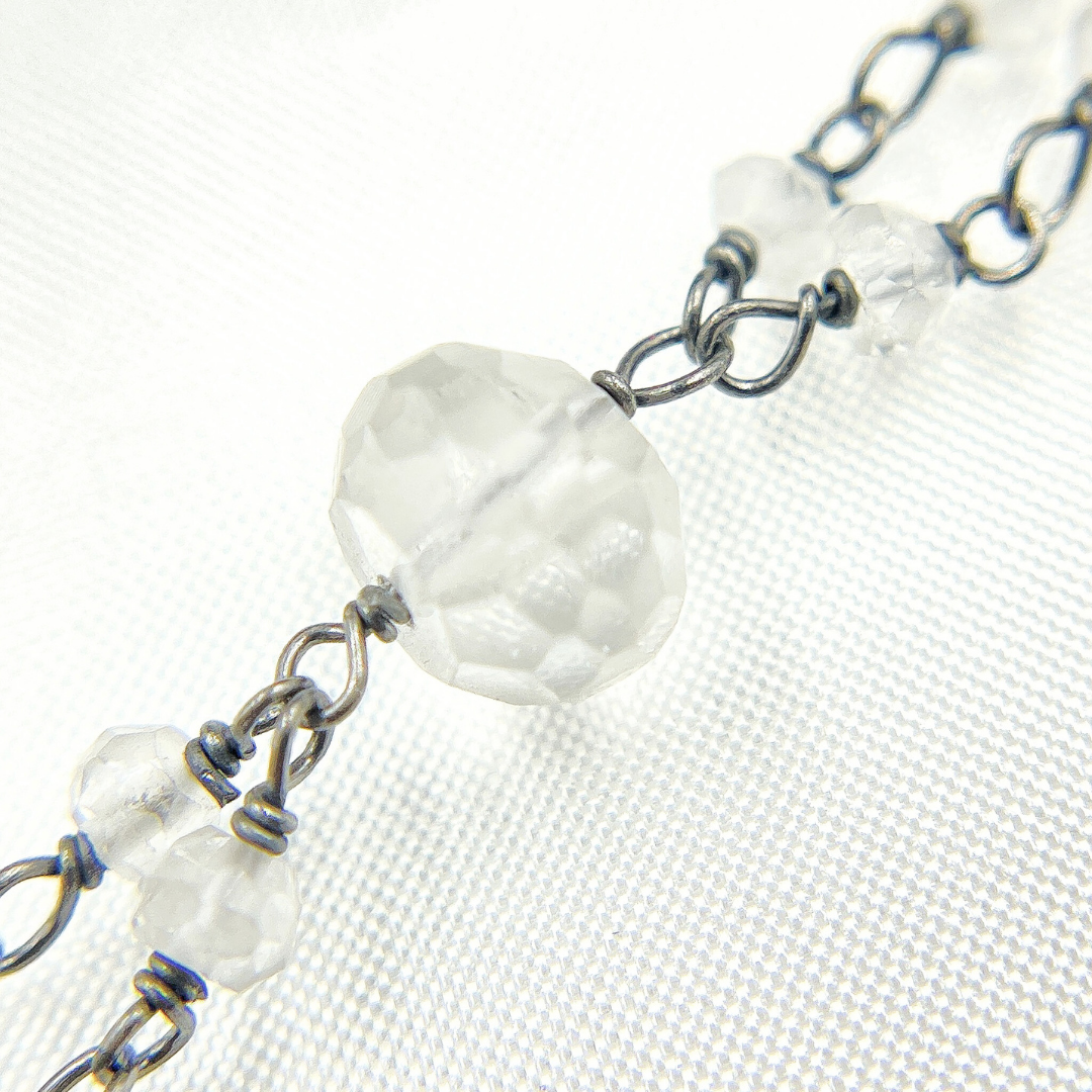 Crystal Fancy Oxidized 925 Sterling Silver Wire Chain.
