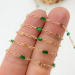 Load image into Gallery viewer, V295GRGF. 14K Gold Filled Green Color Enamel with Paperclip and Diamond Cut Marina Links