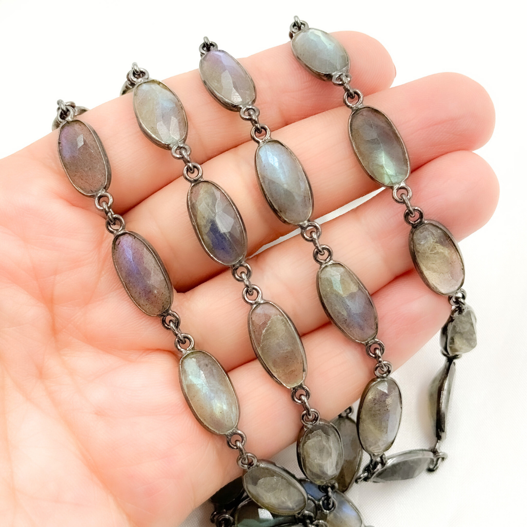 Labradorite Oval Shape Bezel Oxidized Wire Chain. LAB27