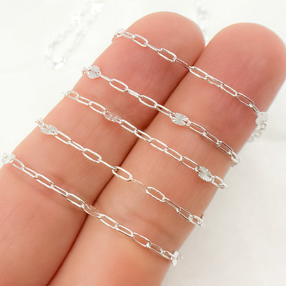 Sterling Silver Smooth Paperclip and Diamond Cut Marina Link Chain