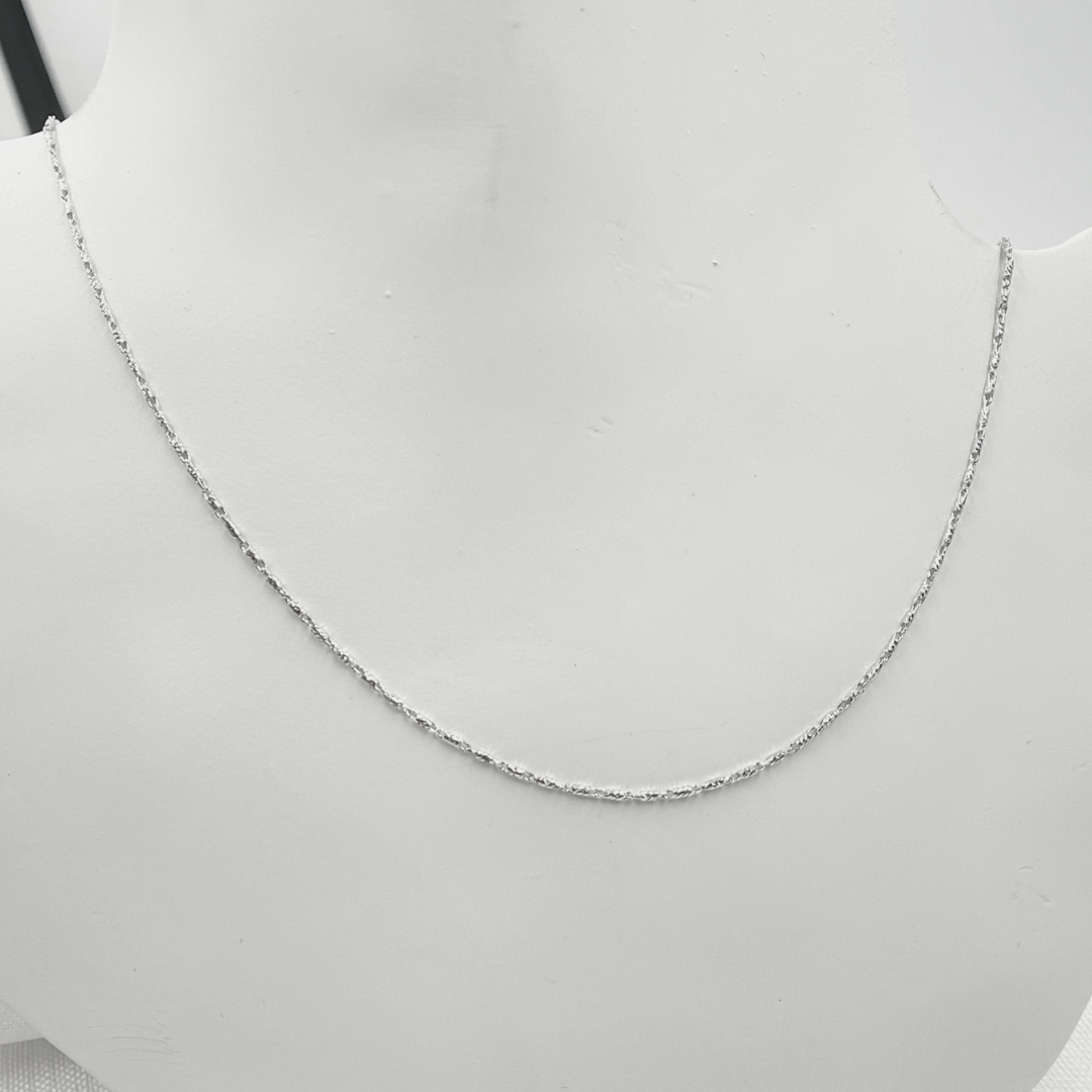 14K Solid White Gold Diamond Cut Bar Chain