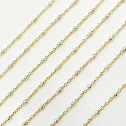 XM/S1322E/11S/SP. 14k Gold Filled Cable with Sterling Silver Beads Satellite Chain