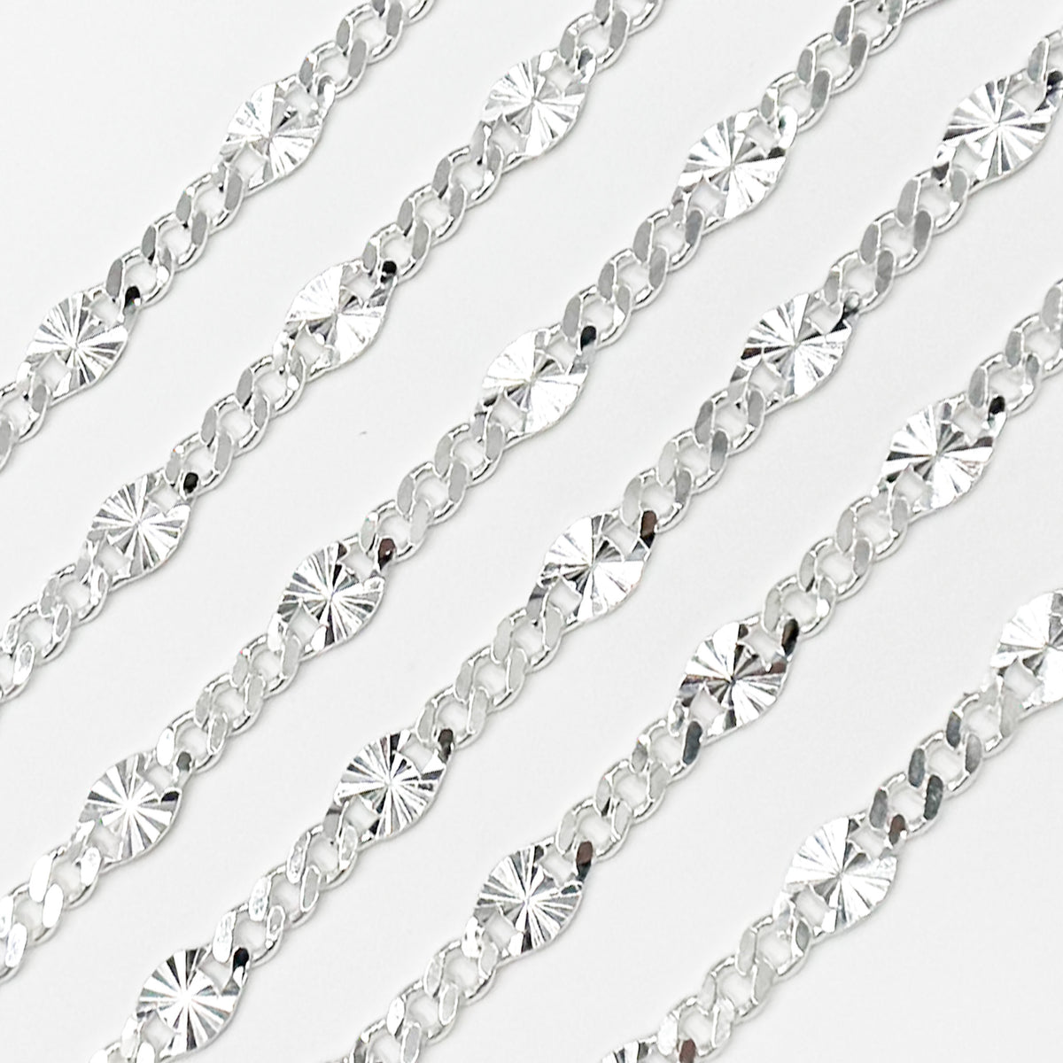 Sterling Silver Curb and Diamond Cut Marina Link Chain