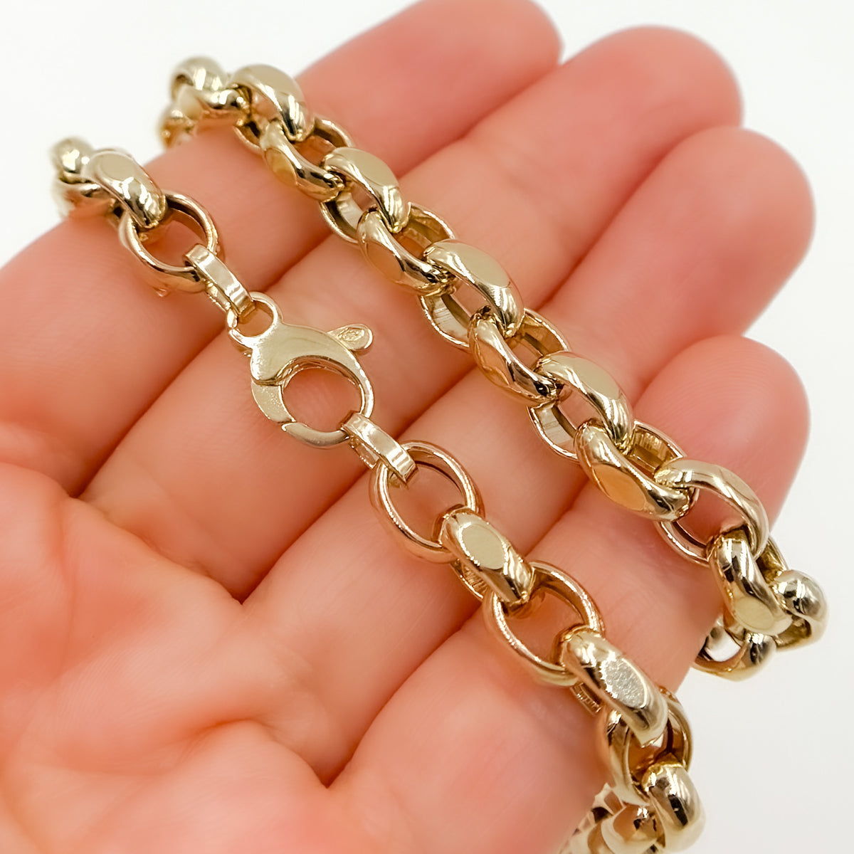 568/A140. 14K Solid Gold Hollow Flat Cable Link Necklace