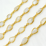 Load image into Gallery viewer, White Moonstone Organic Shape Bezel Gold Plated Wire Chain. WMS14
