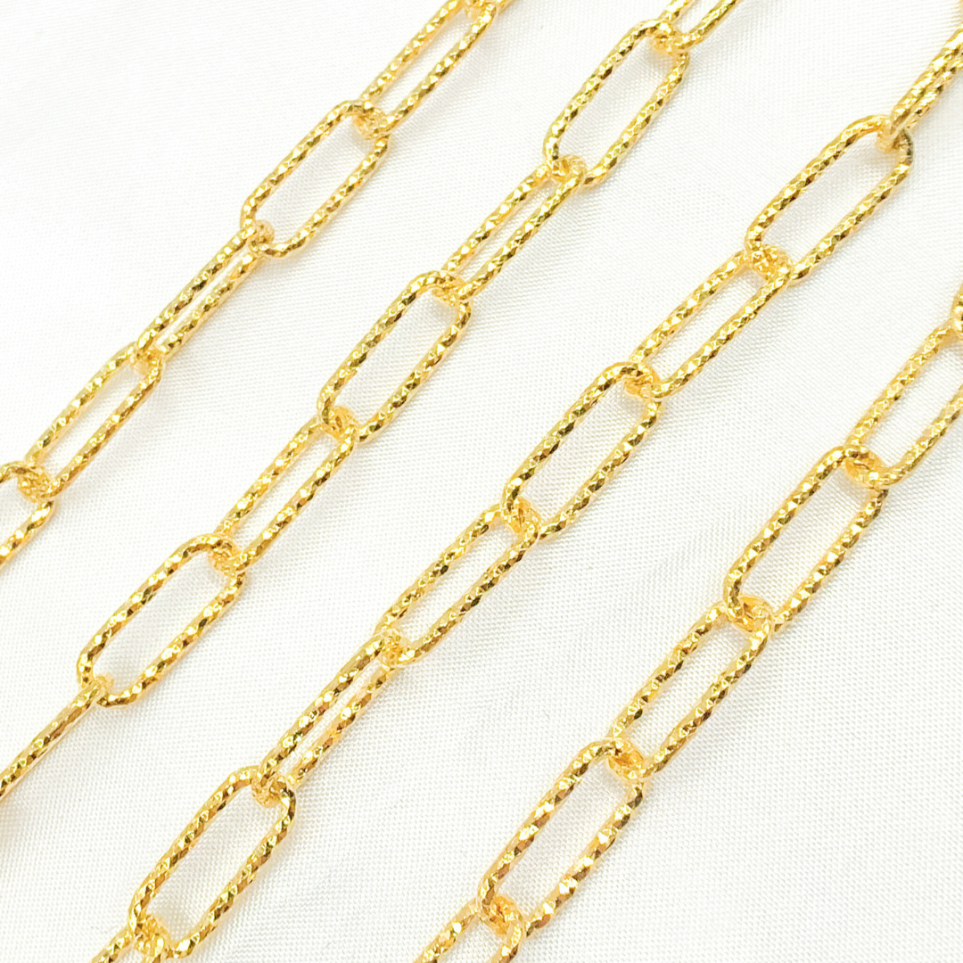 V10GP. Gold Plated Sterling Silver Diamond Cut Paperclip Chain
