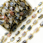 Load image into Gallery viewer, Coated Multi Moonstone Organic Shape Bezel Gold Plated Wire Chain. CMS30
