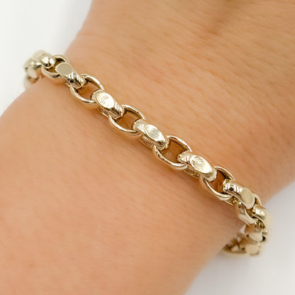 568/A138B. 14K Solid Gold Hollow Flat Cable Link Bracelet