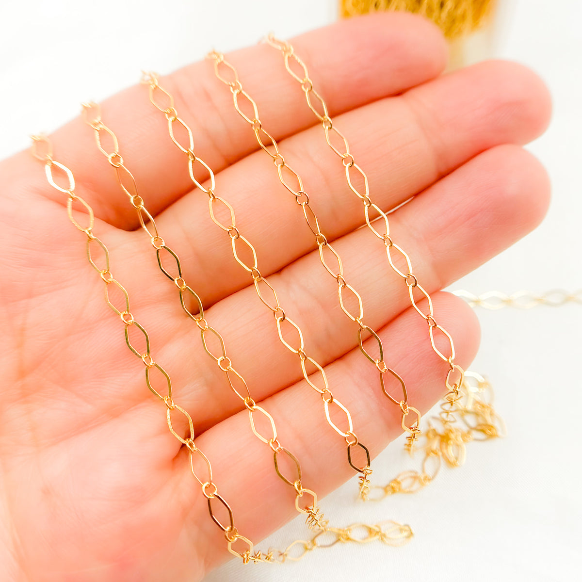 14K Yellow Gold Filled Flat Diamond and Round Link Chain