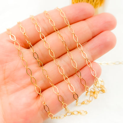 14K Yellow Gold Filled Flat Diamond and Round Link Chain