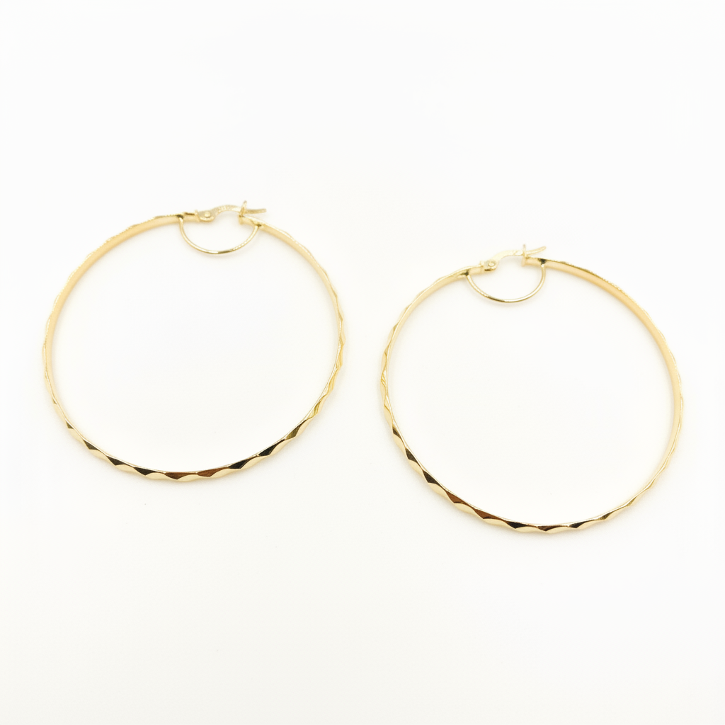 GER106. 14K Solid Gold Twisted Hoop Earrings