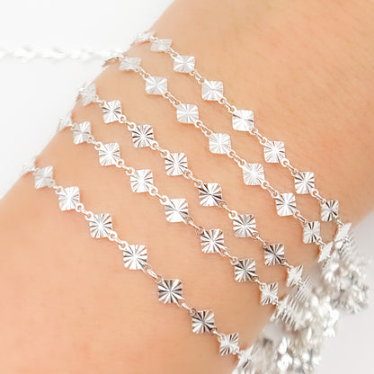 Sterling Silver Hammered Diamond Link Chain