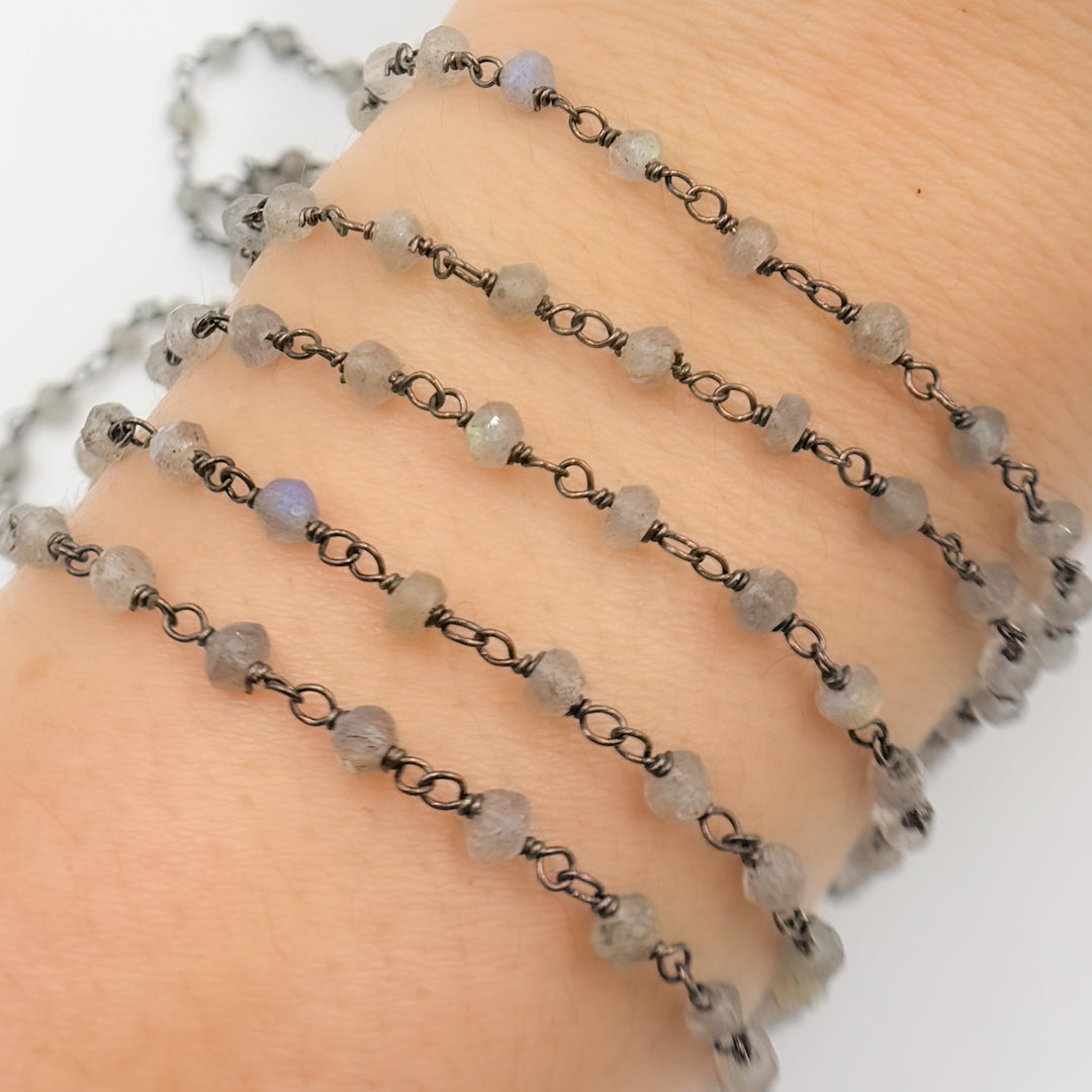 Labradorite Wire Wrap Chain made with Black Rhodium Sterling Silver