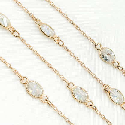 Cubic Zirconia Oval Shape Connector With Chain