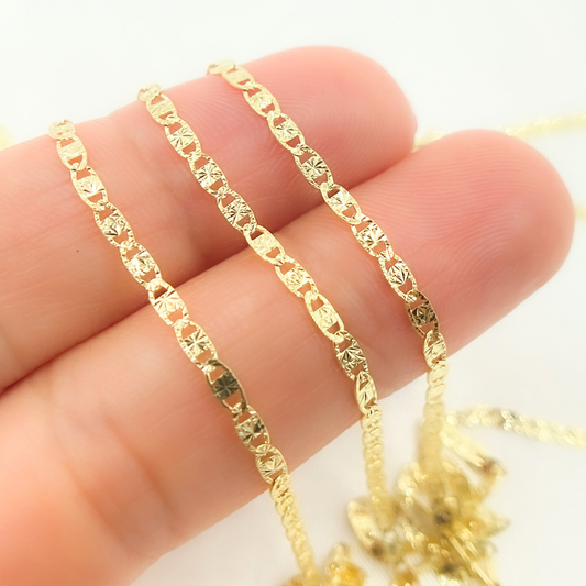 14k Solid Yellow Gold Diamond Cut Marina Link Chain