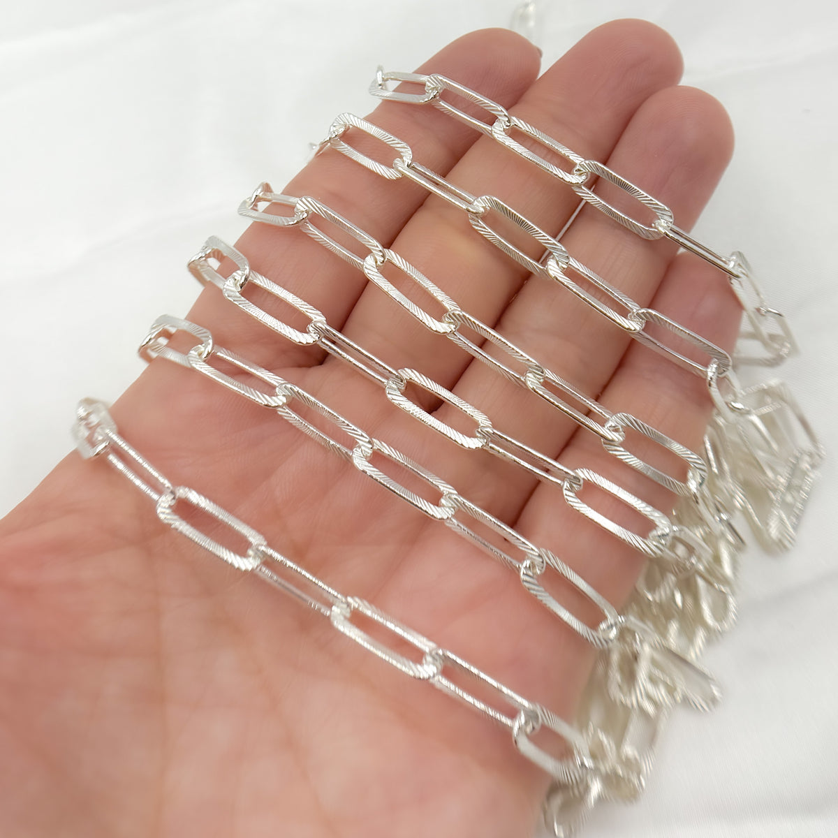 Sterling Silver Flat Textured Paperclip Chain