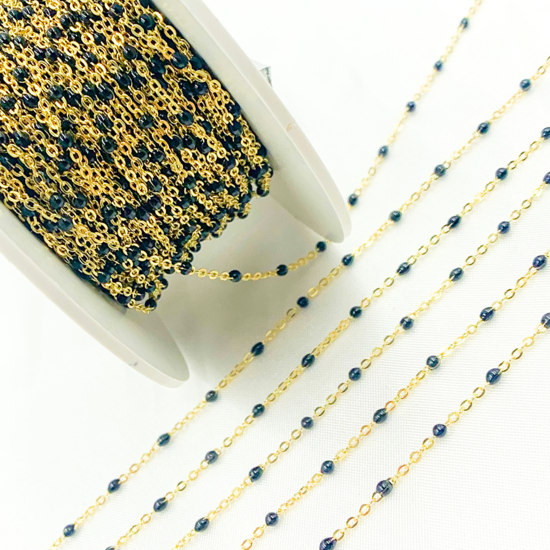 14K Solid Yellow Gold Enamel Black Color Cable Chain. 30KFBNF14Y