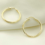 Load image into Gallery viewer, GER60. 14K Solid Gold Engraved Tornado Hollow Hoop Earrings