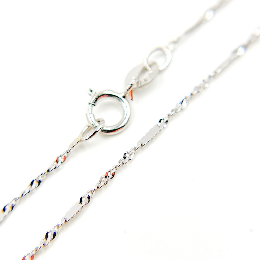 024GNBUSIT2WG. 14K White Solid Gold Flat Bar and Singapore Link Necklace
