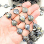 Load image into Gallery viewer, Coated Labradorite Triangle Shape Bezel Oxidized Wire Chain. CLB9
