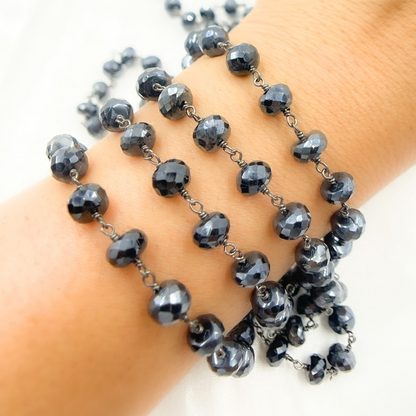 Coated Black Spinel Oxidized 925 Sterling Silver Wire Chain