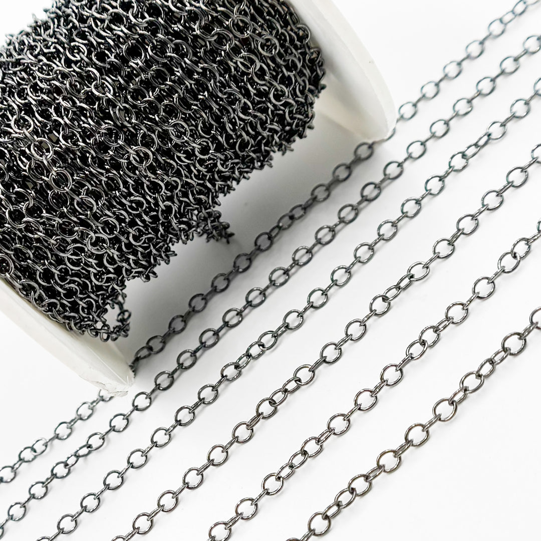 V273BR. Black Rhodium Sterling Silver Round Link Chain