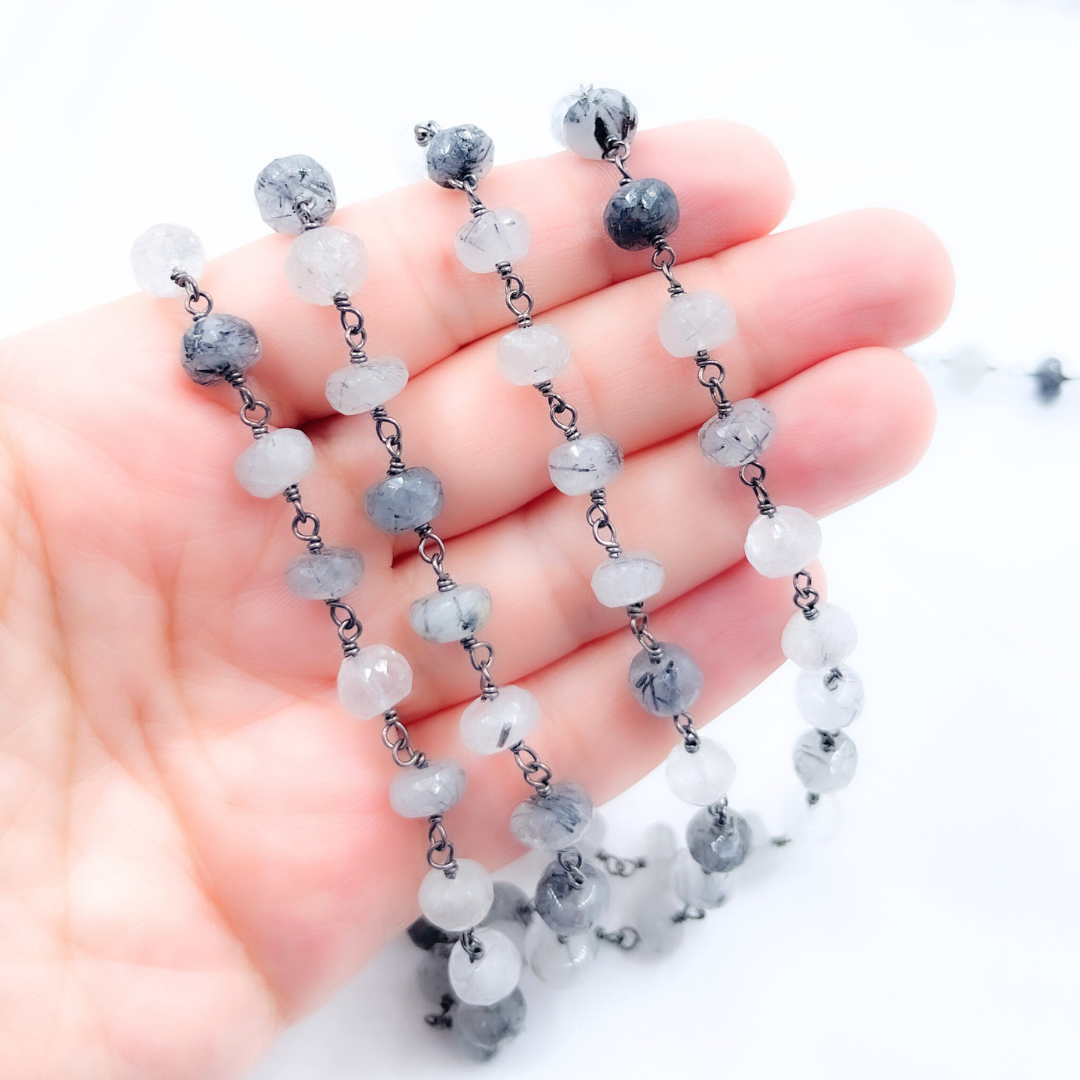 Black Rutile Quartz Oxidized Wire Chain.