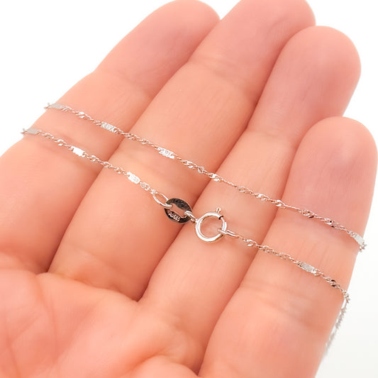 4K White Solid Gold Flat Bar and Singapore Link Necklace