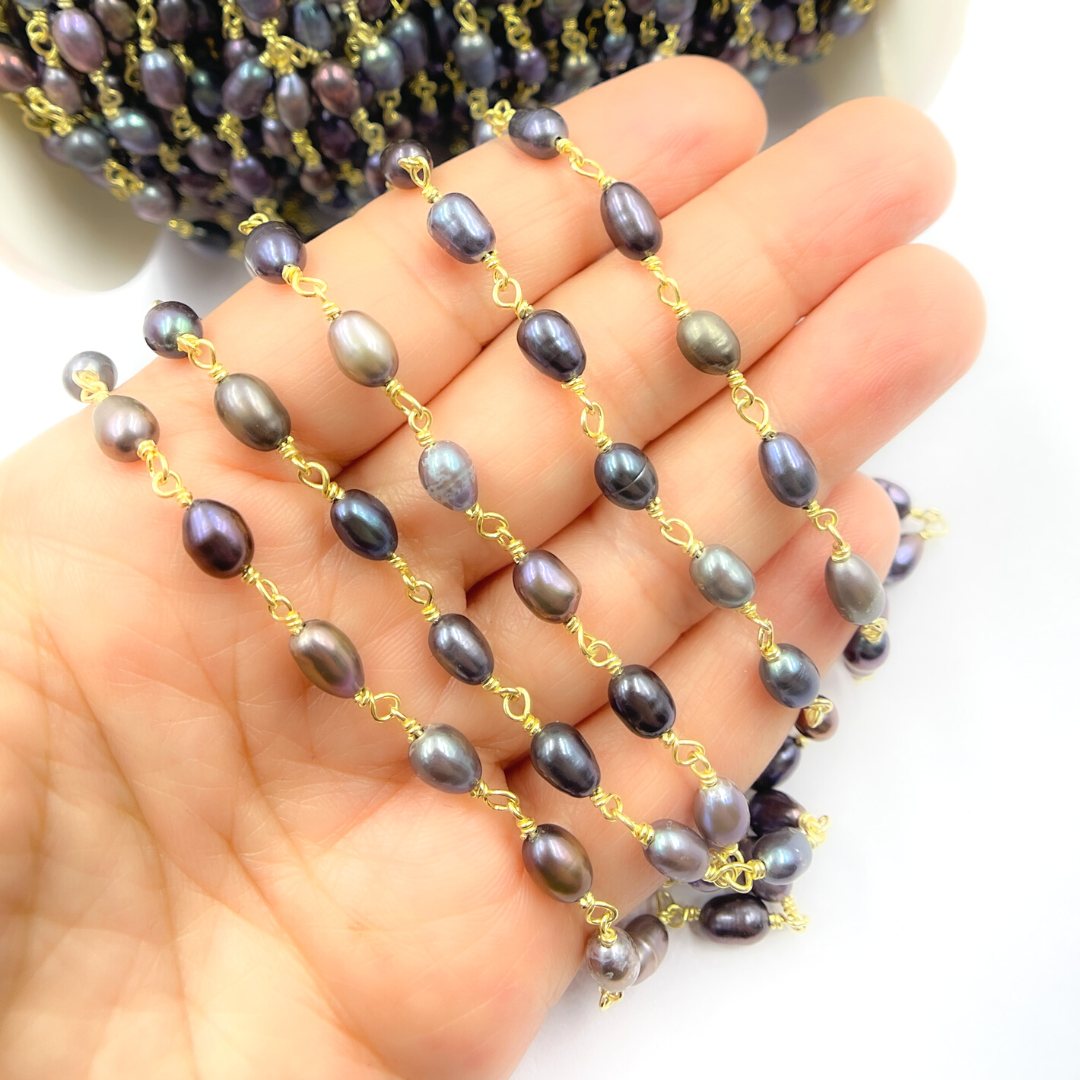 Peacock Freshwater Pearl Wire Wrap Chain