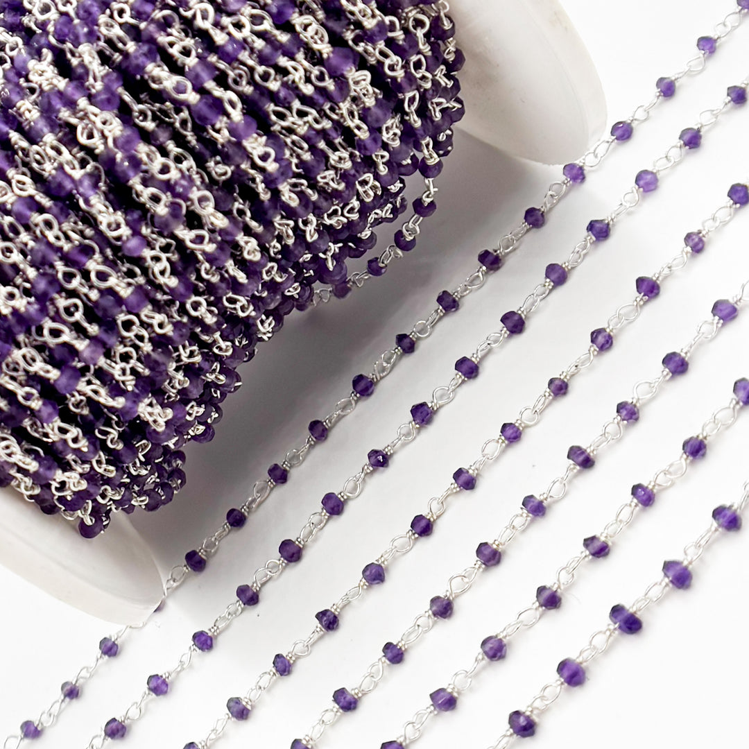 AME34. Amethyst Sterling Silver Wire Chain