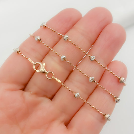 STRM003RW. Rose Gold Plated and White Sterling Silver Satellite Necklace