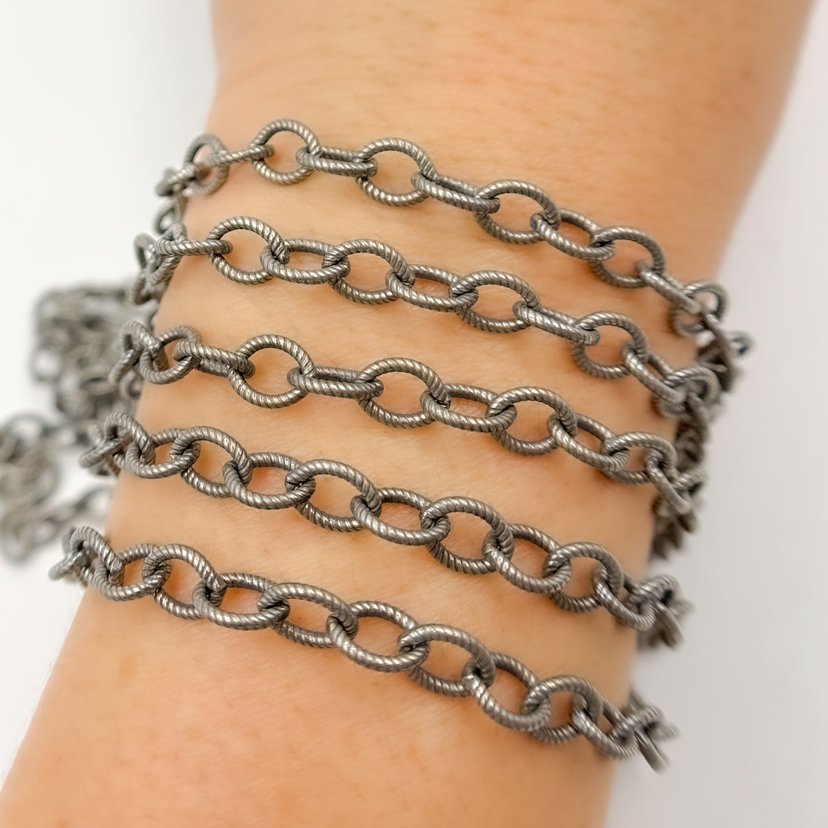 Oxidized Sterling Silver Twisted Oval Link Chain