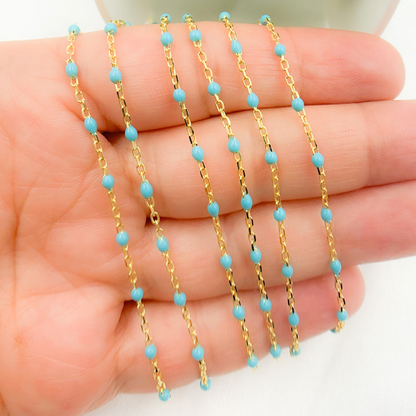 Gold Plated Sterling Silver Enamel Turquoise Color Cable Chain