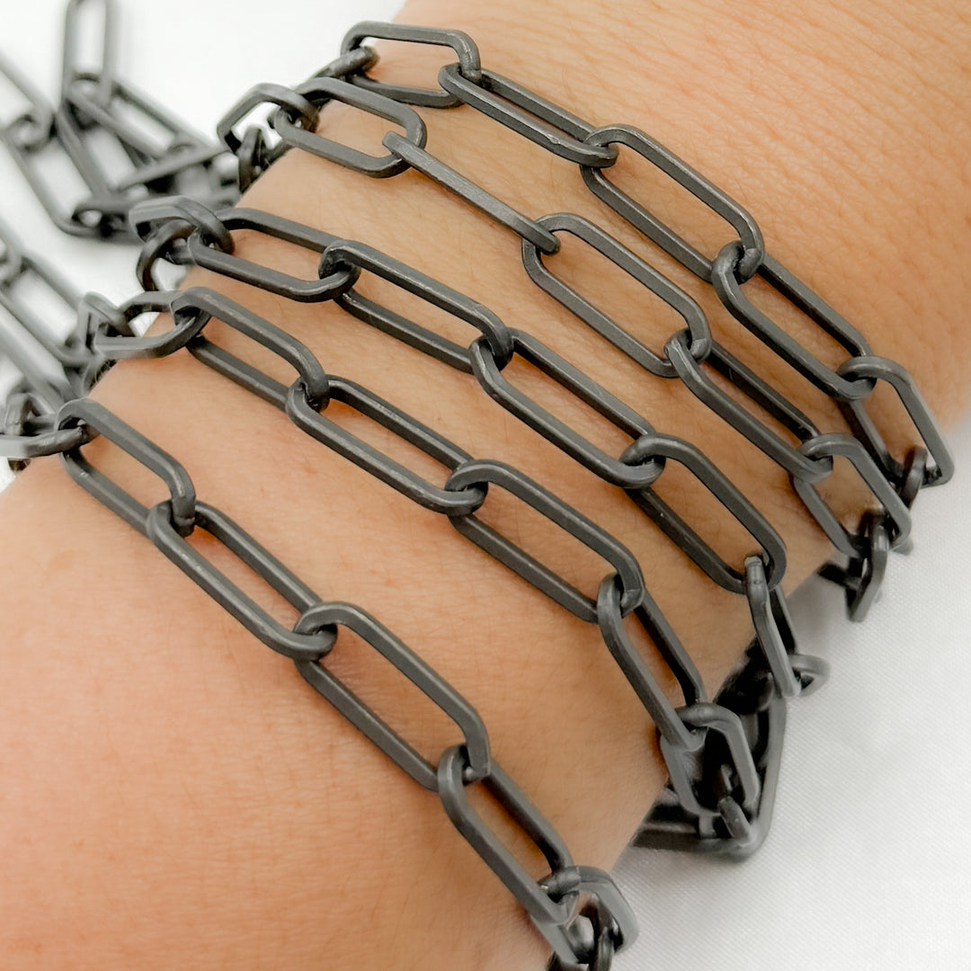 Black Rhodium 925 Sterling Silver Matt Flat Paperclip Chain