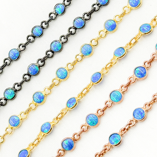 Created Blue Opal Round Shape Connected Chain