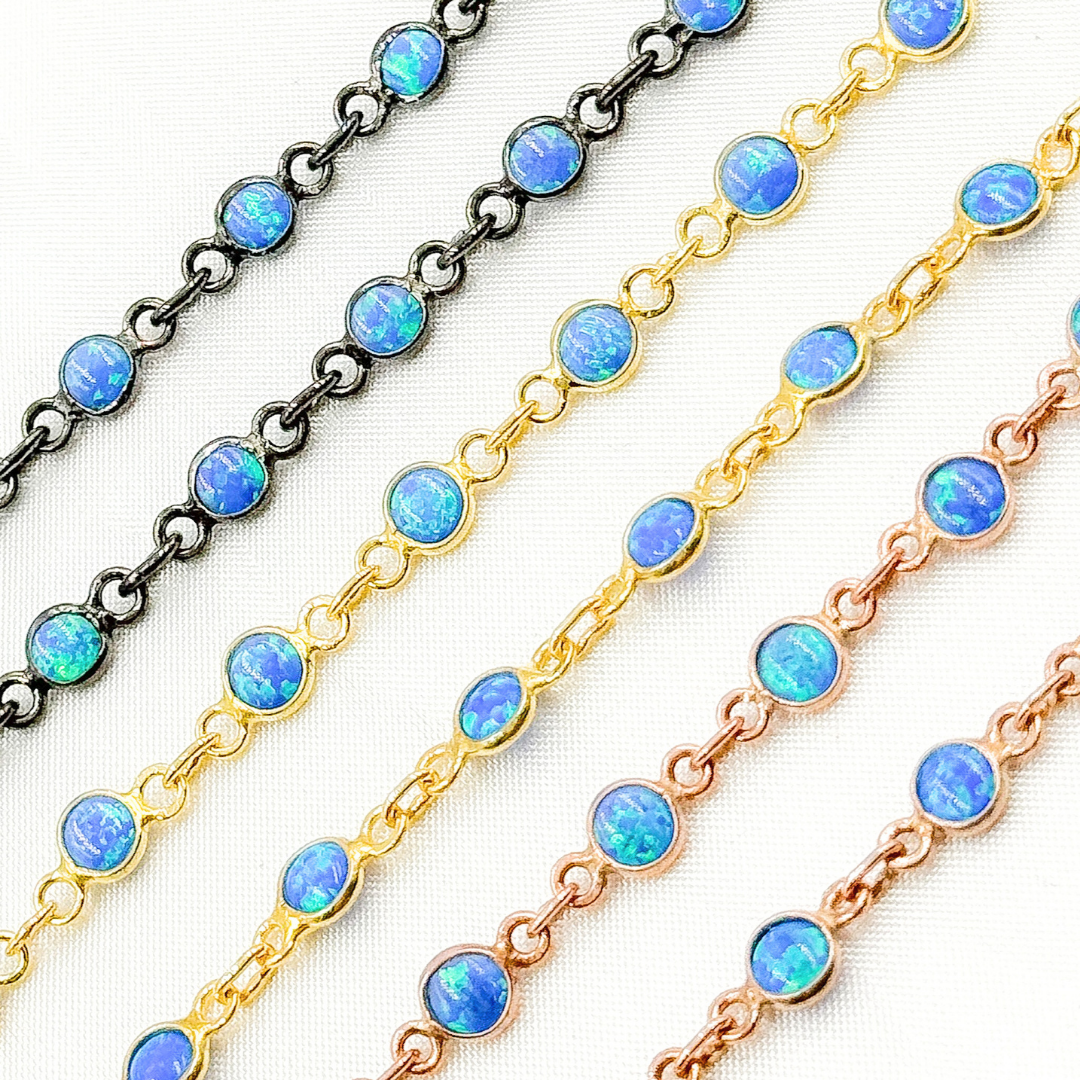 Created Blue Opal Round Shape Connected Chain. CBO8