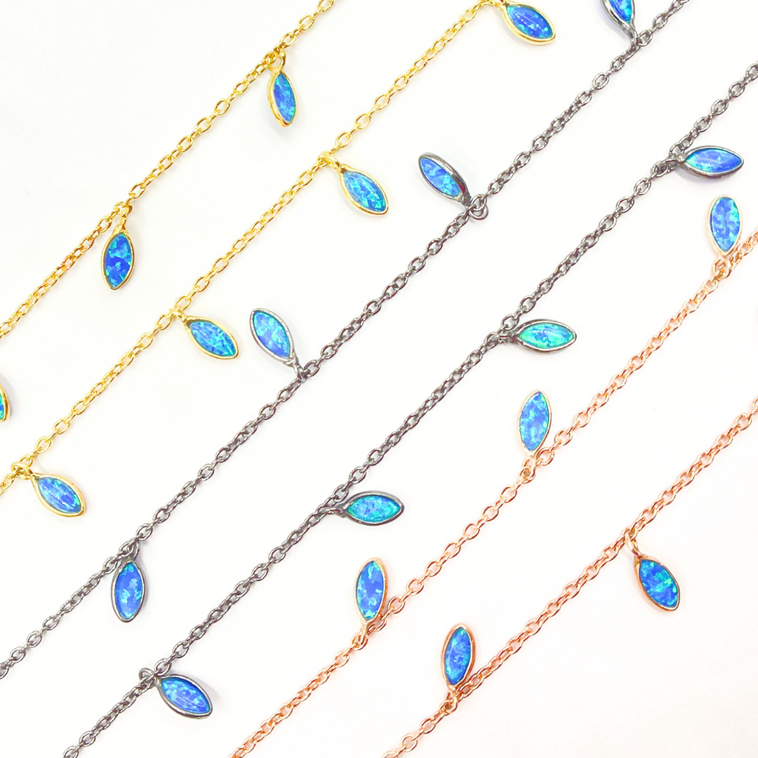 Created Blue Opal Marquise Shape Dangle Chain
