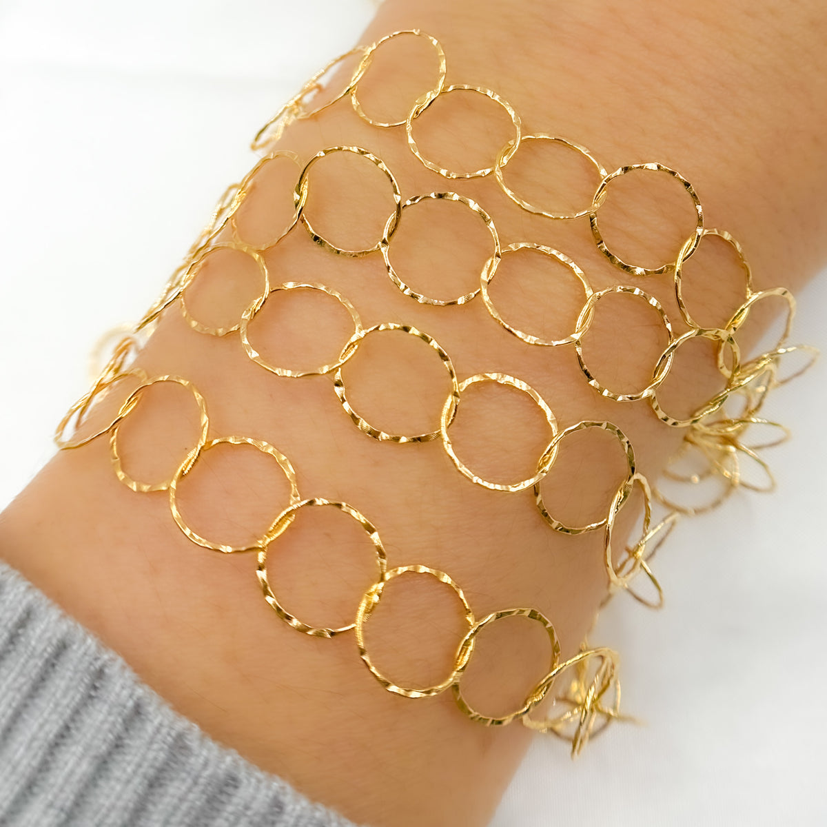 14K Gold-Filled Hammered Round Link Chain